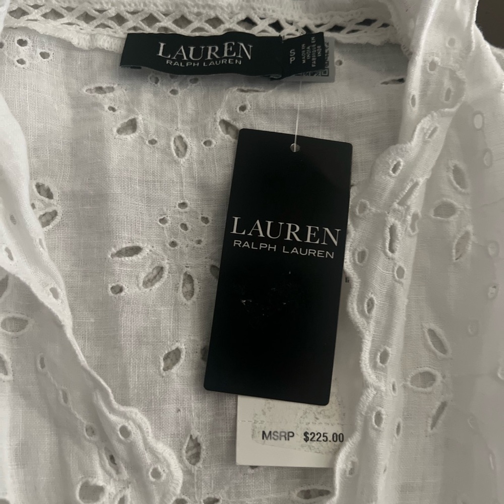 Lauren Ralph Lauren NWT White Eyelet Linen Duster Cottagecore Boho Coastal Small - Picture 11 of 15